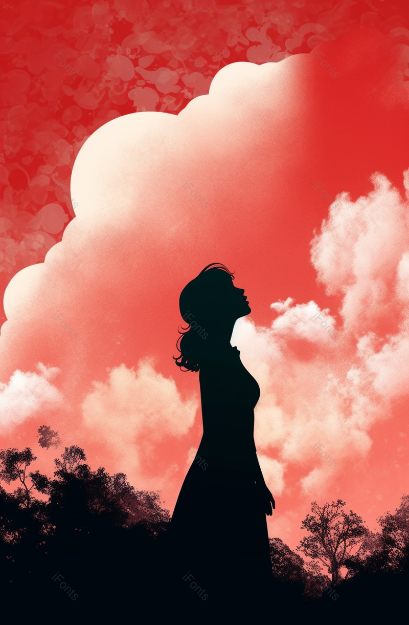 红色系氛围感女子背影伤感效果背景图,插画/手绘图,插画/手绘图库,插画/手绘图下载,插画/手绘